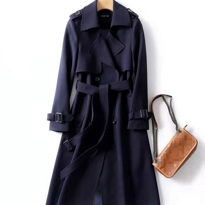 Picture of Black Trenchcoat Women's Mid-length 2024 Spring and Autumn New Korean Style Petite Popular British Style Coat Over-the-knee Coat