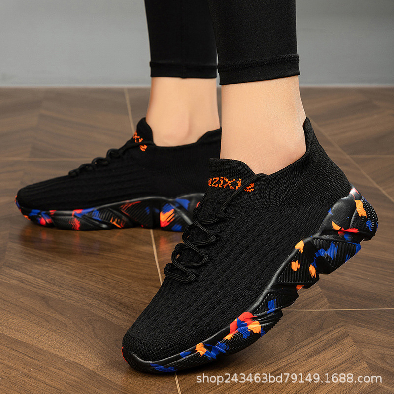 Cross-border flick ladies socks shoes shock absorption sports running shoes lightweight breathable couple casual shoes factory straight hair summer
