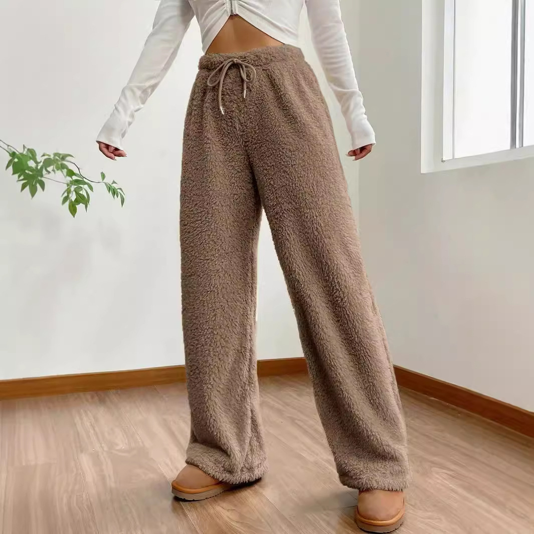 Picture of European and American Foreign Trade Women's Sweater New Autumn and Winter Solid Color Fashion Plush Casual Pants Loose and Relaxed Plush Warm Pants for Women