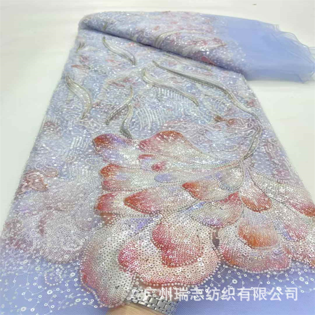 African lace gauze multicolor gradient sequin fabric African party fashion banquet dress lace fabric