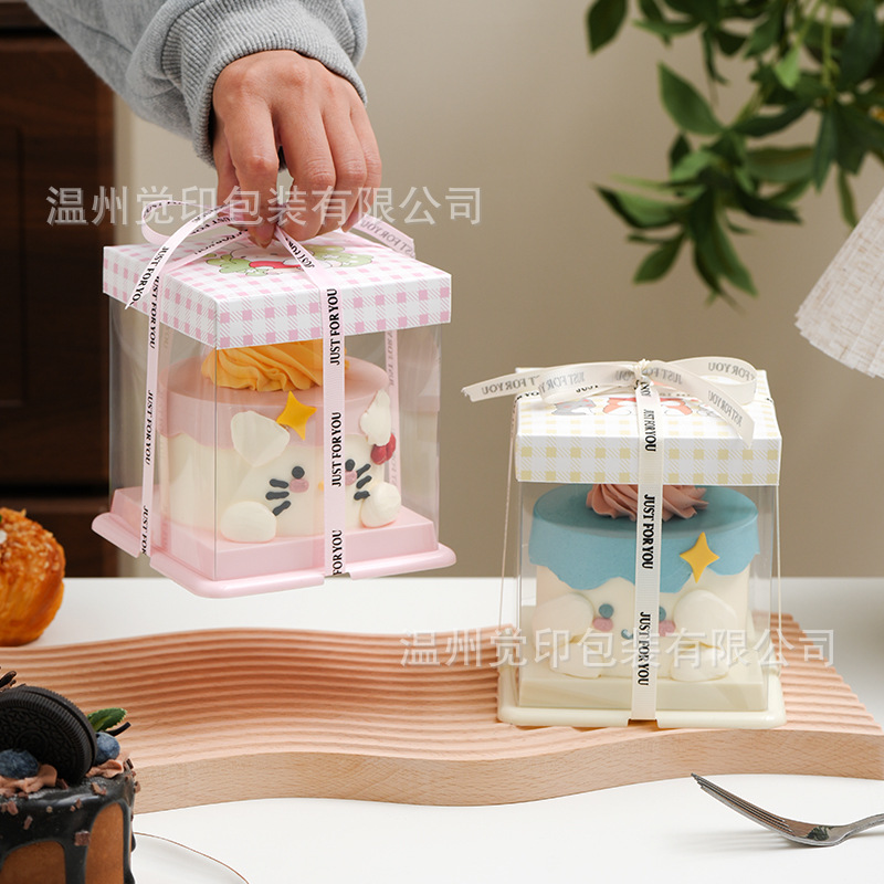 3inch Birthday Cake Packing Box Cartoon Transparent Disposable Baking Packaging Box Afternoon Tea Takeaway Box