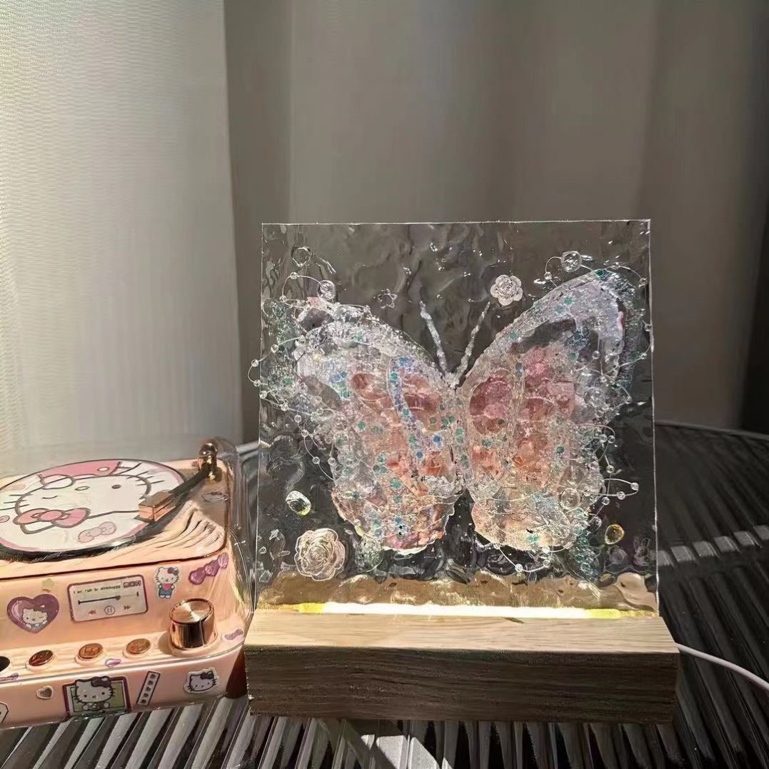 Three-Dimensional Dreamy Butterfly Acrylic Plate DIY Water Ripple Glass Painting Creative Night Light as a Gift for Your Girlfriend and Best Friend