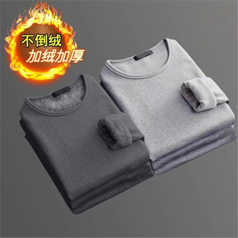 Picture of Long-sleeved T-shirt Women's Winter Trendy Brand Solid Color Crewneck Base Shirt fleece-lined Thickened Warm Inner Clothes Trendy T-shirt
