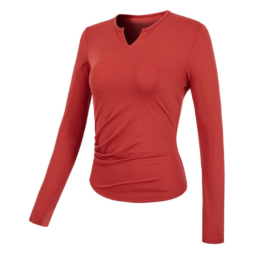 Cross-Border Sports Tops for Women V Neck Elastic Quick-Drying Yoga Clothes Training Long-Sleeved Tight-Fitting Fitness Clothes with Chest Pads for Spring & Fall