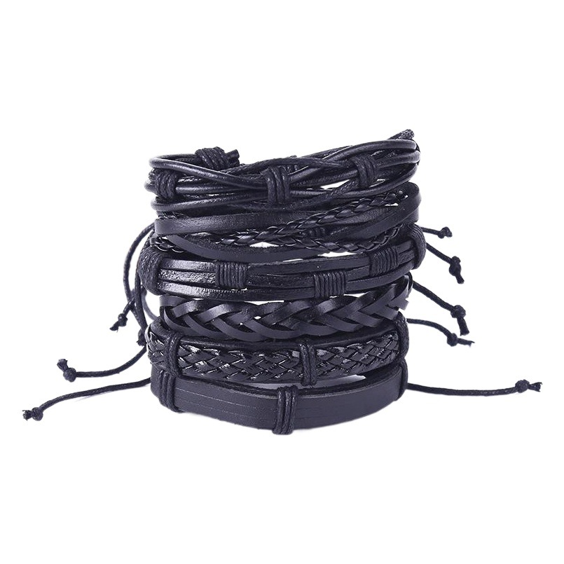 European and American Retro Woven Punk Bracelet Multi-Layer Multi-Layer Cowhide Leather Rope Woven DIY Combination Bracelet PU