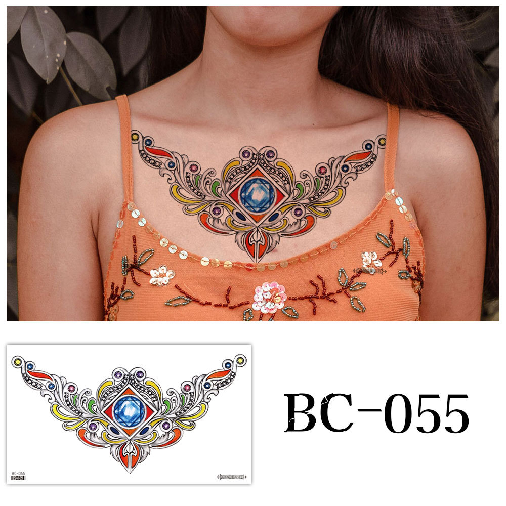 Picture of 2022 new cross-border supply waterproof tattoo stickers simple black and white flower sternum stickers personalized tattoo wholesale