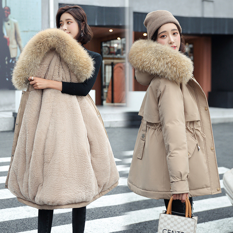 Cotton-padded jacket Women's Parker Casual Mid-length Korean Style Women's Warm Loose Large Wool Collar Cotton-padded Jacket