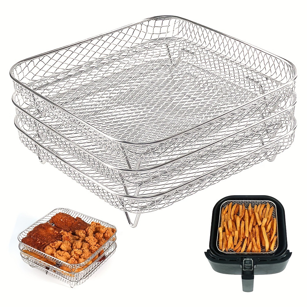 Picture of Cross-border three-layer stainless steel grill multifunctional air fryer rack 304 stainless steel air fryer basket tray