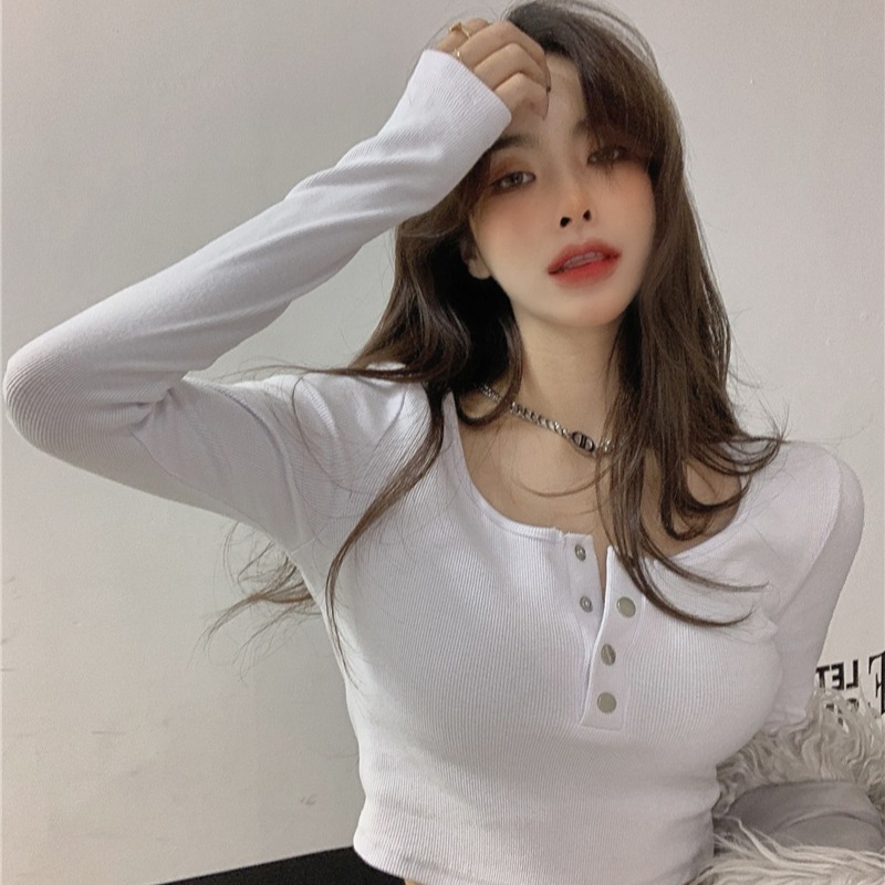 Long-Sleeved Knitted T-Shirt Women's Spring and Autumn New Tight-Fit Design Sense Slimming Short Navel Backing Shirt Outer Wear Top