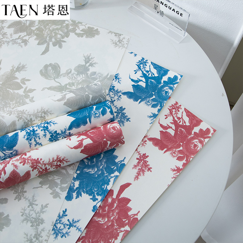 Retro Printed Thickeneded Kraft Paper Stiff Art Paper Rose Bouquet Wrapping Paper Flower Wrapping Paper Floral DIY