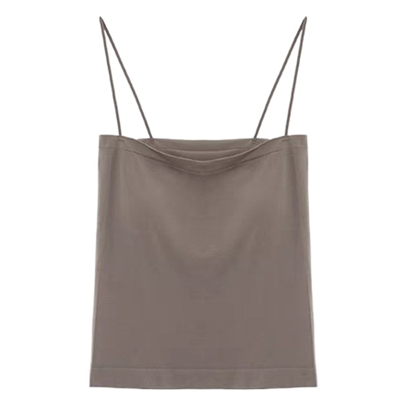 Hot Girl Versatile Pure Color Camisole Women's Belt Integrated Chest Pad Spaghetti Straps Slimming Look Bottoming Tube Top Trbottomy Outer Wear