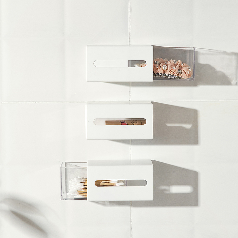 Wall-mounted cosmetic cotton storage box transparent bathroom cotton swab makeup remover cotton hair accessories headband mirror cabinet storage box drawer
