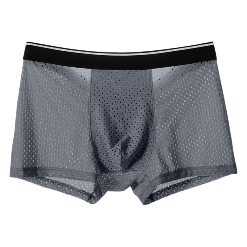 Mesh Ice Silk men's underwear boxers breathable mesh U convex cotton boxers cross-border wholesale men's underwear