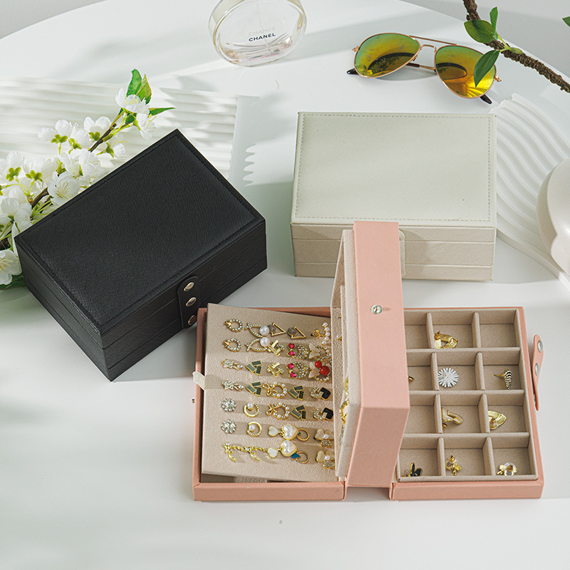 Spot new multi-layer simple jewelry storage box travel earrings necklace ring storage Jewelry Box Portable
