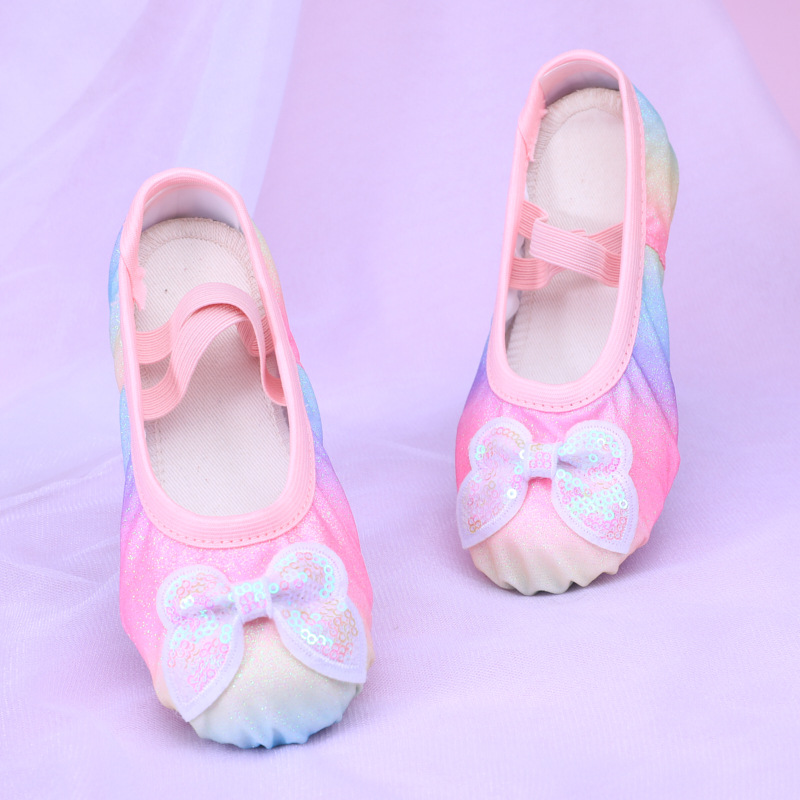 Girls Rainbow Dance Shoes Soft Sole Practice Shoes Ballet Shoes Baby Dance Shoes Cute Stage Cat Claw Shoes 8002