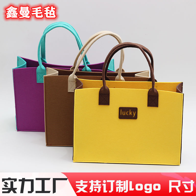 Manufacturer Supplies 2025 New Contrasting Color Felt Handbag Internet Celebrity Felt Tote Bag Handbag Storage
