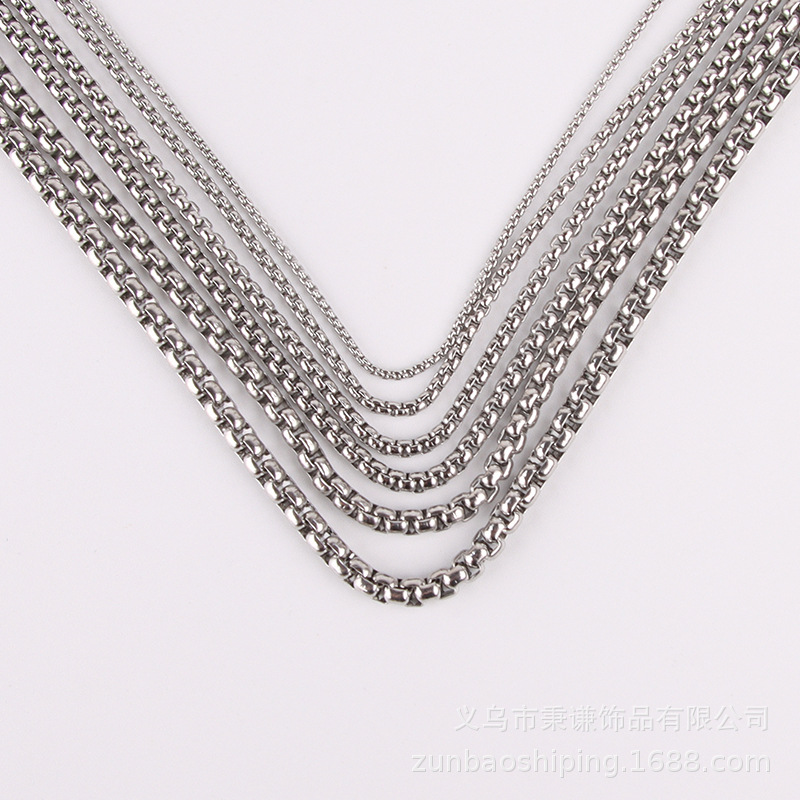 Picture of Square Pearl Necklace Titanium Steel Square Combination Chain Stainless Steel Chain Corn Ornament Chain Men's DIY Accessories European and American