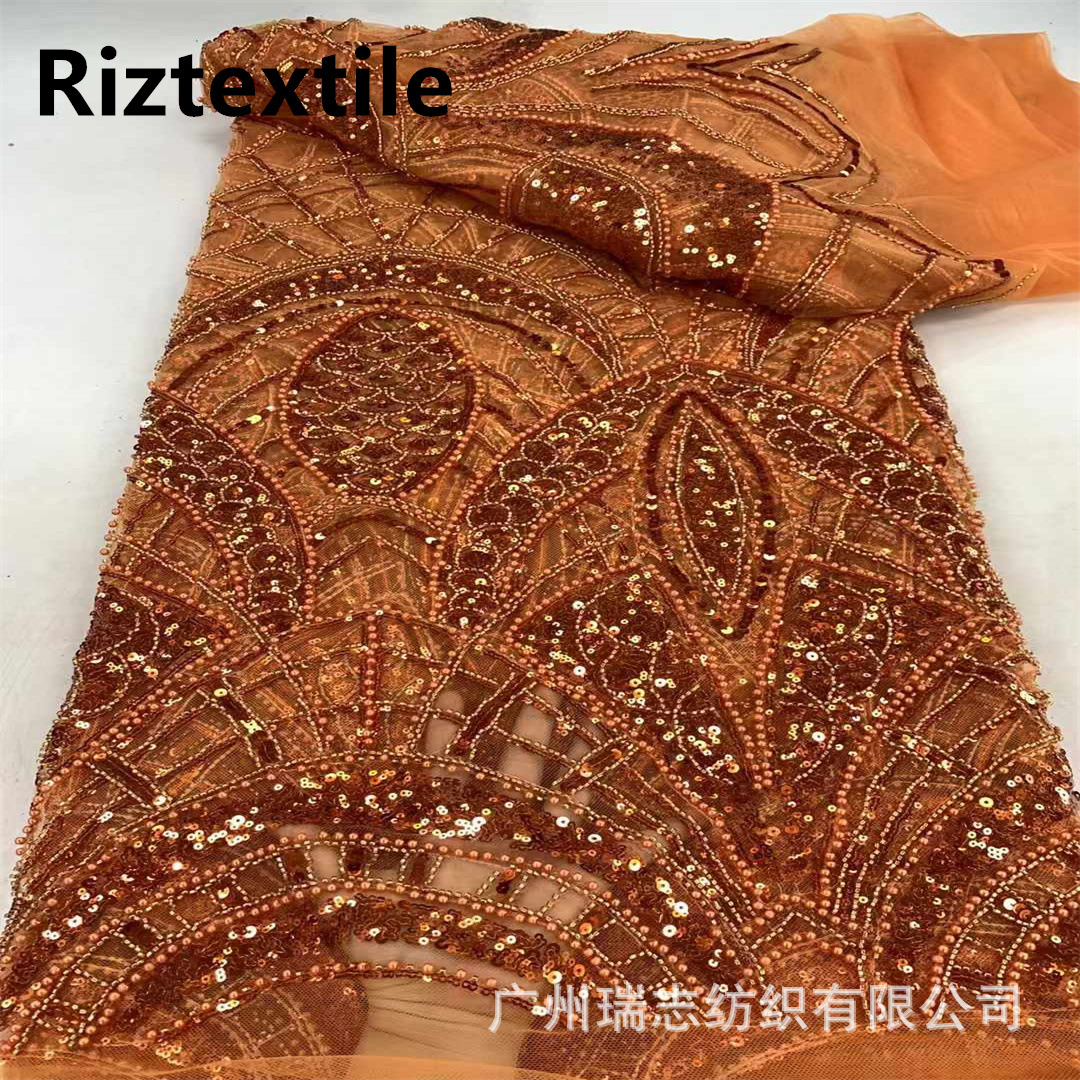 Bead Tube Embroidered Sequins Lace African Fashion Mesh Bottom Dinner Dress Wedding Dress Cheongsam Clothing Beaded Lace