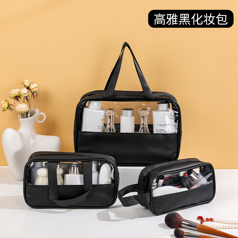 Picture of Transparent Toiletry Bag, Large Capacity Waterproof Portable Cosmetic Bag, Pu Splicing Bath Bag, Business Trip Travel Storage Bag, Portable