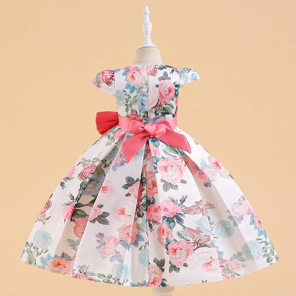 Picture of Amazon Flower Print Girl Bow Dress Cross Border Independent Station Princess Dress Children's dress