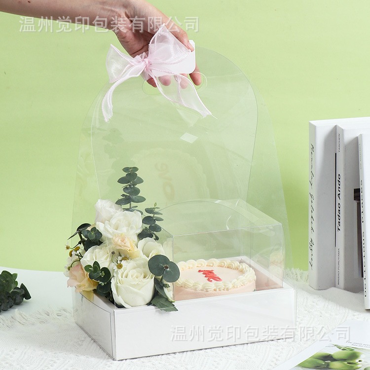 Valentine's Day Transparent Pet Satchel Foldableing Flower Box DIY Flower Arrangement Box Bouquet 4inch Cake Box Pastry Gift Box