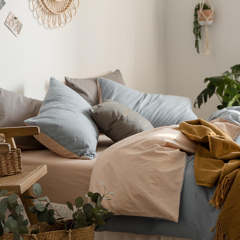 Picture of Unprinted Style丨Spring & Fall Pure Cotton Four-Piece Bedding Set, Cotton Quilt Cover, Bed Bed Sheets, Fitted Bed Sheets, 4-Piece Set, Pure Color