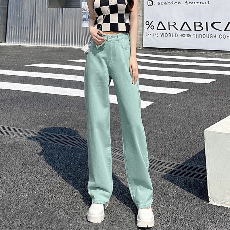 Picture of Korean version of jeans women's summer and autumn 2022 new high waist loose straight tube drape casual chubby girl wide leg pants tide