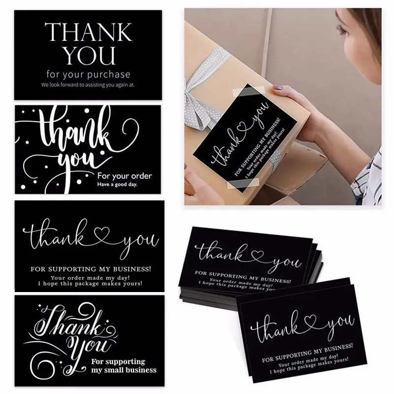 Picture of Cross-Border Wholesale Black Thank You Card Coated Paper Card Thank You Gift Card Packaging English Card