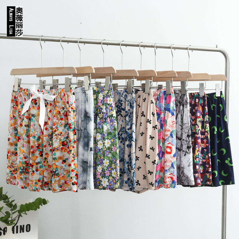 New Arrival Pajama Pants Women's Summer Cotton Shorts Artificial Cotton Beach Pants Quick-drying Printed Loose Home Large Size Casual Pants