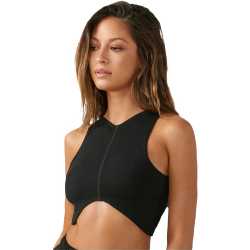 European and American spring and summer sleeveless short slim V-neck yoga Vest Women's Running Fitness top curved with chest pad top