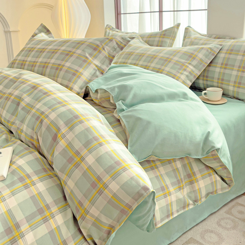 Class a unprinted cotton bed four-piece cotton sanding quilt cover student dormitory three-piece thick bed sheet quilt cover