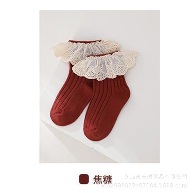Picture of Baby Children's Socks Spring and Autumn Cotton Anti-slip Mid-tube Socks Autumn and Winter Princess Lace Mid-tube Socks