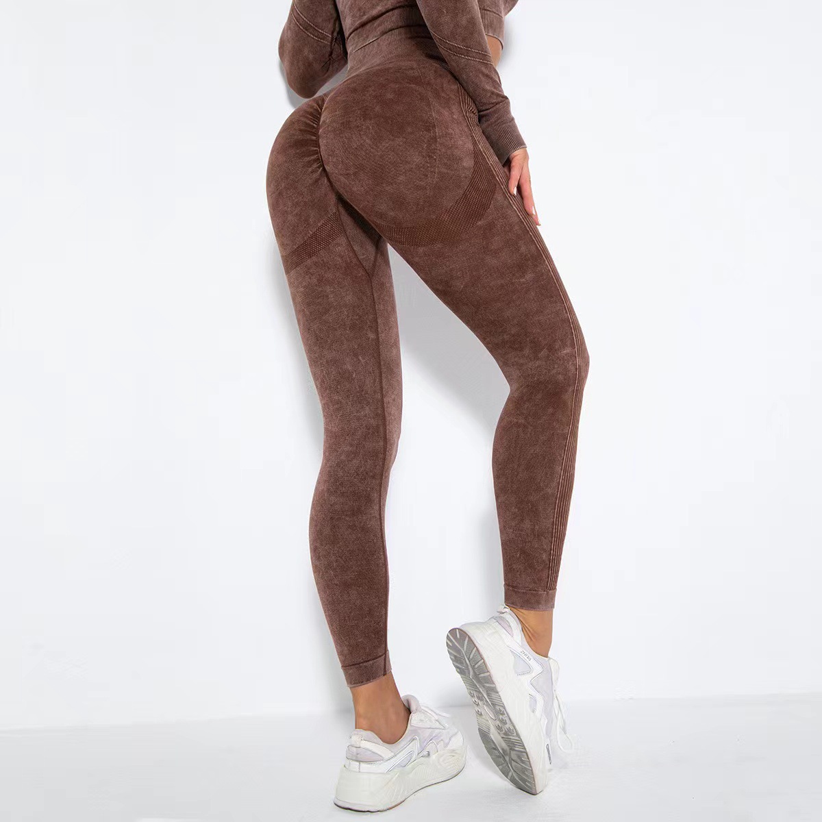 2025 Cross-Border European and American Seamless Washed Sexy Yoga Pants Peach Butt Sports Fitness Butt Lifting Pants Women's Leggings