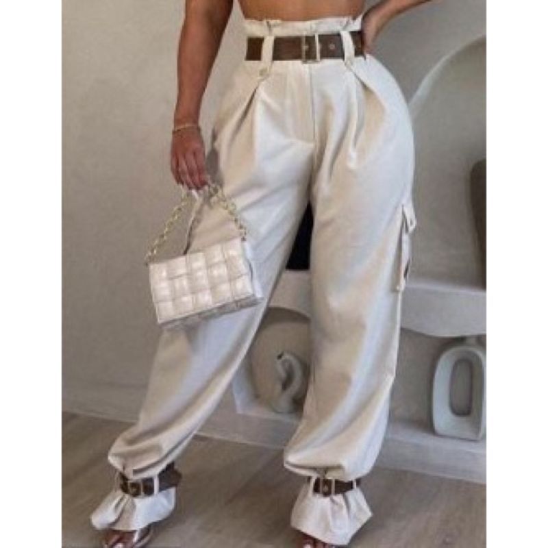 2024 European and American New Style Organ Bag Button Design Versatile Casual Pants Foot Strap Loose Casual Pants
