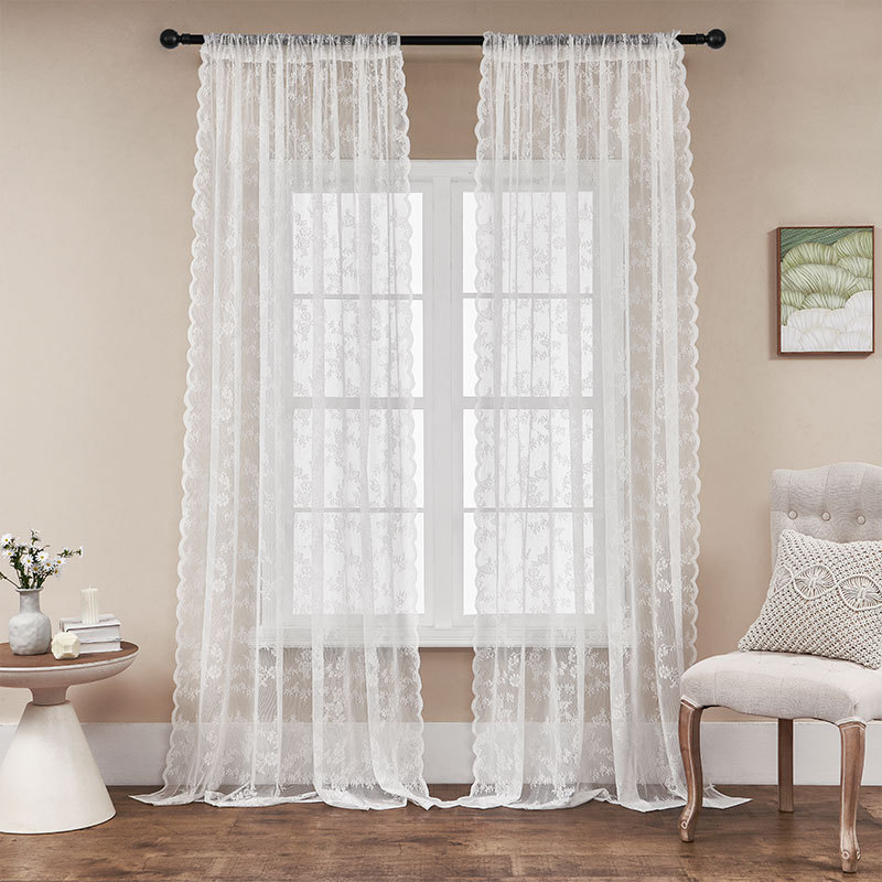 Fine woven lace window curtain cross-border Amazon French door curtain bedroom Rod balcony gauze curtain bedroom home wear Rod