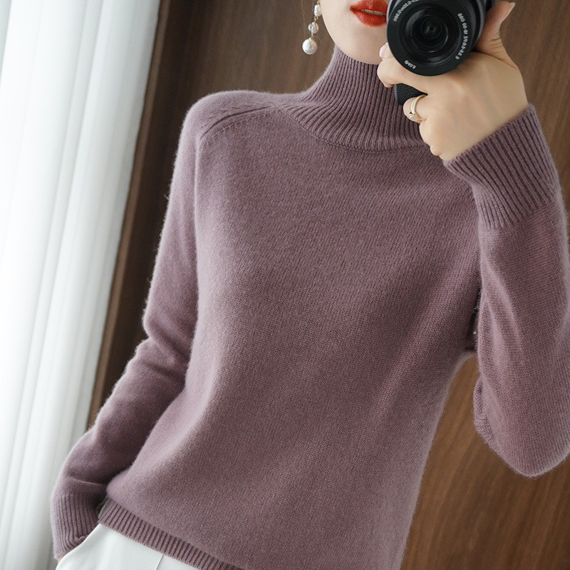 Picture of Stand Collar Sweater Women's Autumn and Winter New 2025 Thick Korean Style Women's Pure Color Pullover Loose Knitted Long-Sleeved Bottoming