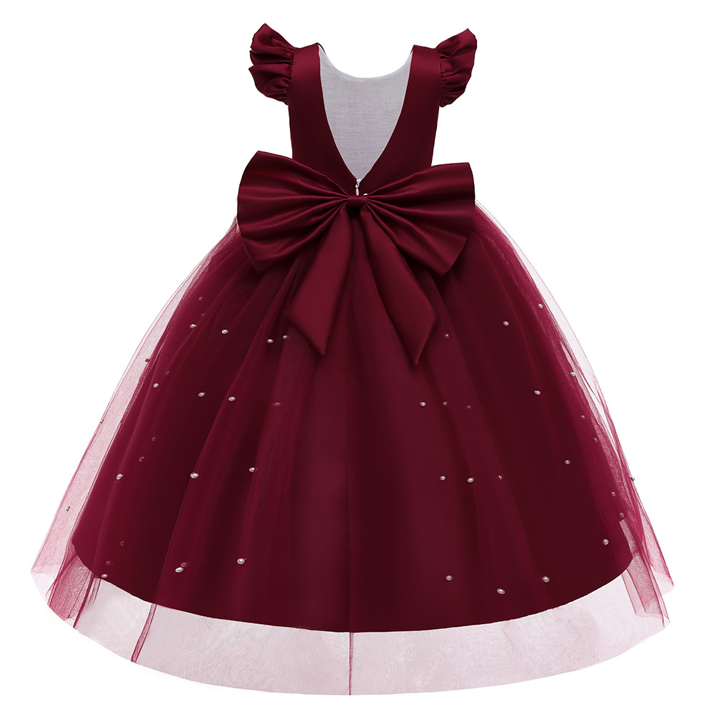Picture of European and American Children's Dress Flower Girl Princess Dress Girl's Bow Long Dress Piano Performance Dress Poncho Wedding Dress Dress