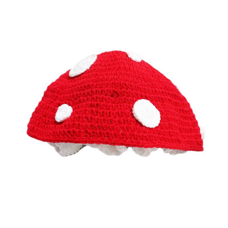Picture of Mushroom hat autumn and winter crochet wool hat female look small face knitted fisherman hat Mori fairy tale cute warm basin hat