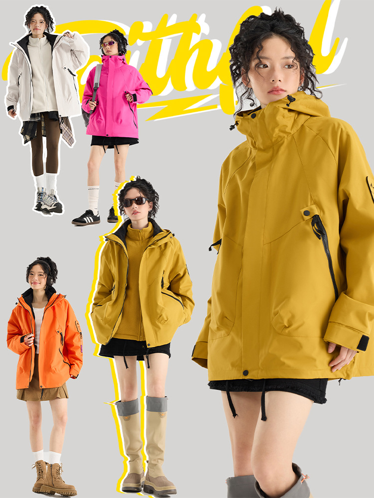 Jacket Women's Three-In-One Detachable Jacket Men's Outdoor Windproof and Waterproof Couple Travel into Xizang Three-Proof Mountaineering Clothing