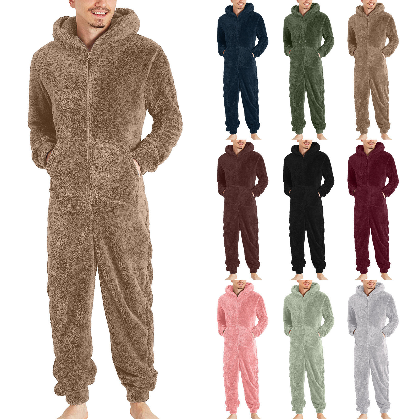 in stock cross-border hot men's lovers zipper warm plush jumpsuit warm pajamas a generation of hair