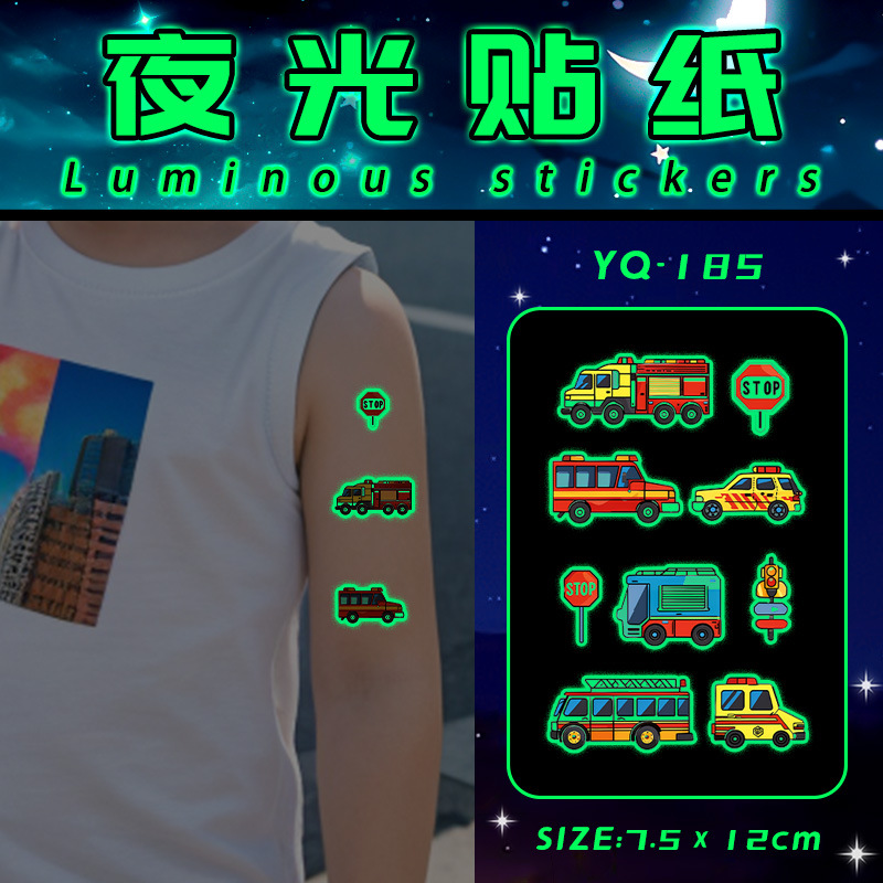 Luminous Cartoon Car Ambulance Tattoo Sticker Men and Women Waterproof Lasting Children Arm Shoulder Natural Dying