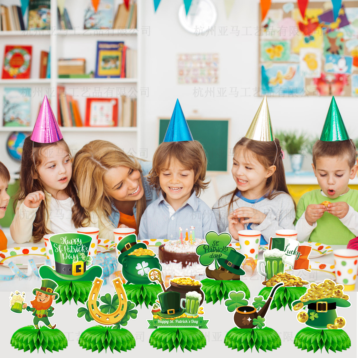 Picture of St Patrick's Day party decoration supplies Irish day honeycomb decoration Clover desktop honeycomb table