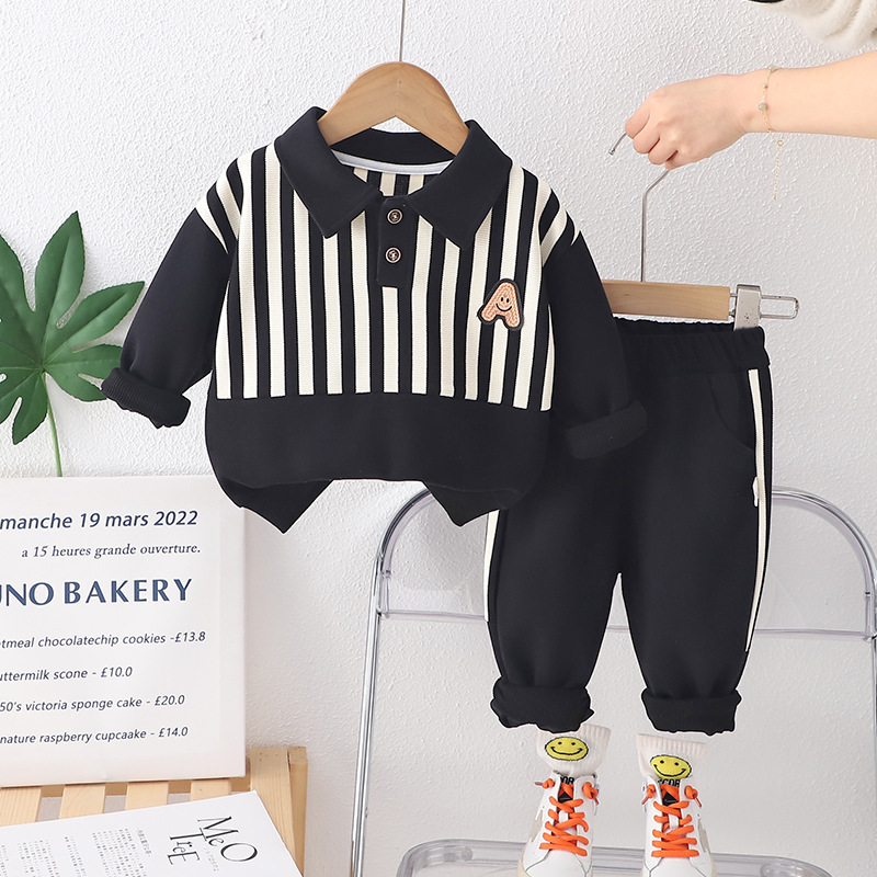Spring new children's fashionable western style Internet celebrity vertical stripe letter long sleeve two-piece set boys' spring long sleeve suit