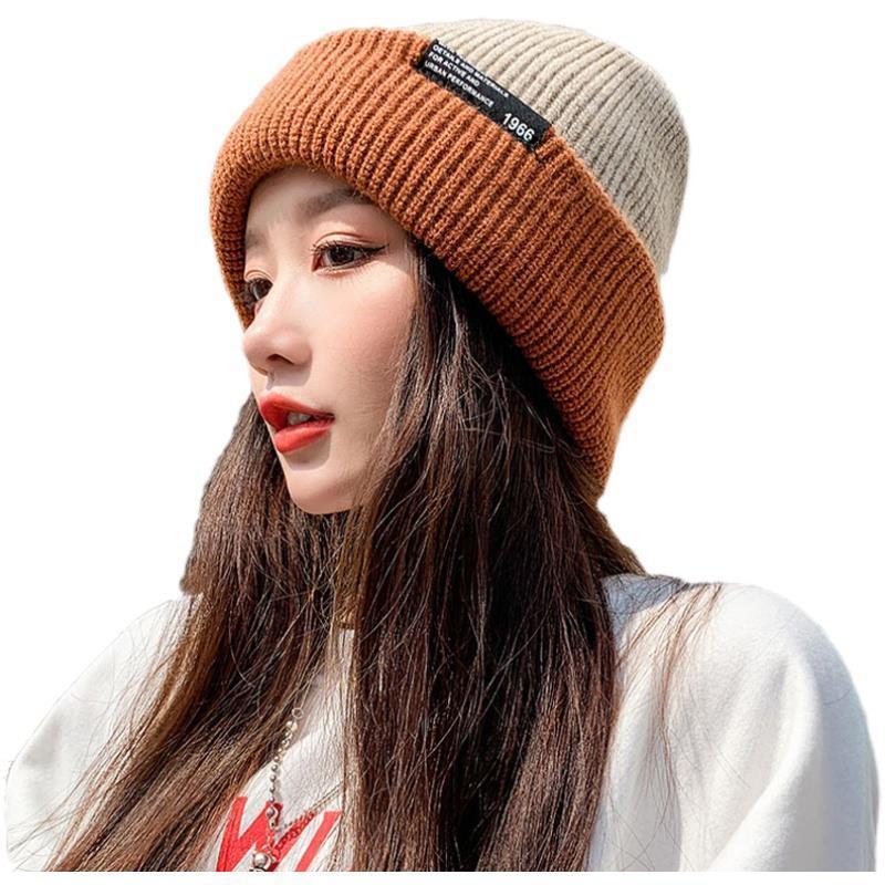 Labeled Warm Cold Hat Big Head Wool Knitted Hat Net Red Hat Wool Hat Women's Autumn and Winter Korean-style All-match Trendy Plain