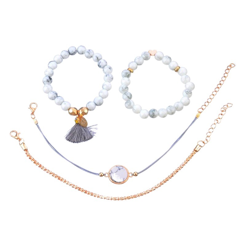 2022 AliExpress new hand jewelry European and American turquoise tassel trendy women's beaded round bracelet four-piece set