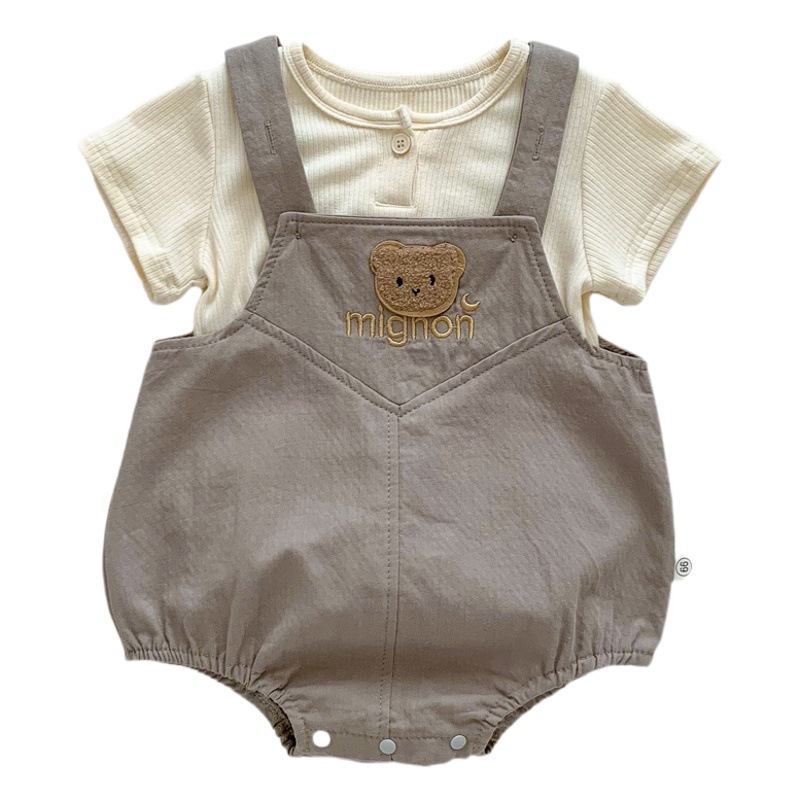 Picture of Iine Korean Style Baby Men and Women Summer Short-sleeved Bag Fat Clothes Baby Jumpsuit Strap T-shirt Two-piece Triangle Haggit Clothes
