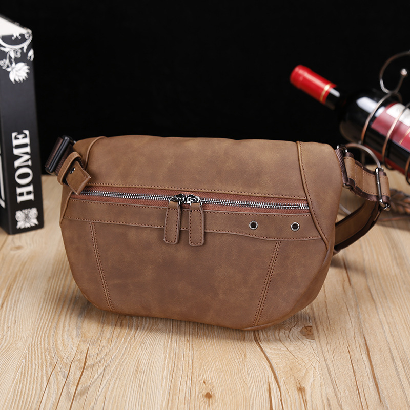 Picture of 2025 New Men's Small Chest Bag Korean Style Casual Crossbody Shoulder Trendy Bag Men's Cycling Backpack Crazy Horse Leather Small Shoulder Bag