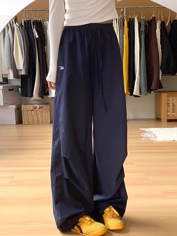 American Cargo Pants for Women Spring and Summer 2025 New Loose Straight Casual Quick-Drying Embroidered Wide-Leg Pants for Small People