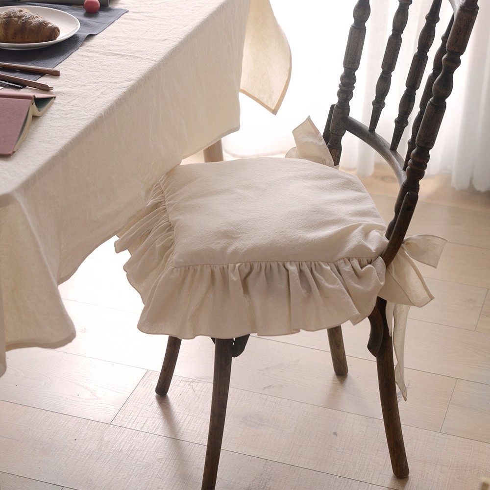 Cross-border French ruffled dining chair cushion cover cotton pleated lace strap for all seasons