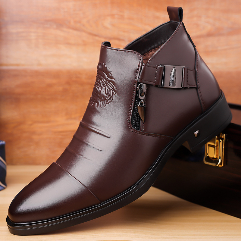 Lion Head Retro Wide Last Toe Side Chain Fashionable plus size Martin Boots Middle Tube Warm Non-slip Rubber Sole Single Cotton Shoes